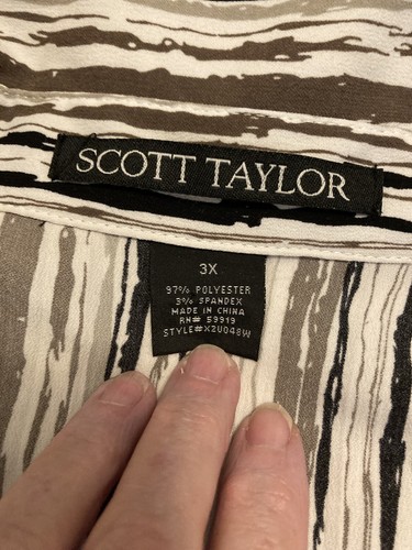 Pretty Stretchy Brown & Black Scott Taylor Top SZ 3X Short Sleeves - Picture 10 of 11