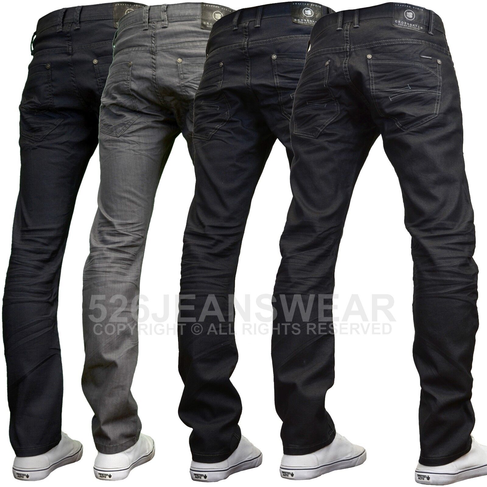 BNWT Crosshatch Mens Designer Branded Twisted Leg Tapered Fit Jeans