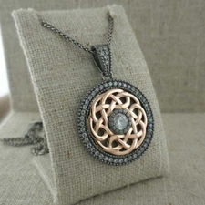 Sterling Silver Ruthenium & 10K Rose Gold Celtic Pendant CZs by Keith Jack Boxed