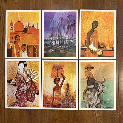 VTG Midcentury Art Prints Seah Kim Joo Bangkok Singapore Bali Tokyo ++ Lot of 6