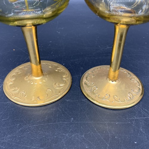 4 pc. VTG Czech Bohemian Gold Crystal w/ Applied Flowers - Goblets, Plate & Bowl - Picture 8 of 22