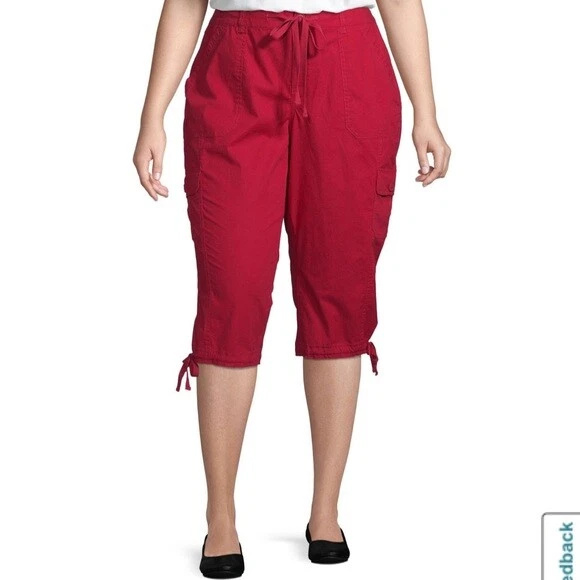 NEW! ST. JOHN'S BAY Mid-Rise Plus Size Capri Pants, 16W 20W 24W - Cranberry