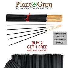 100 CHARCOAL BLACK unscented Incense Sticks 11"  - 100% Natural Blanks