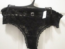 ASHLEY STEWART FLORAL LACE BLACK THONG PANTIES NEW