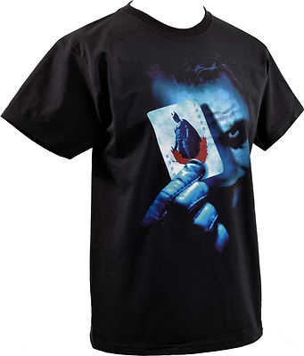 MENS BLACK T SHIRT BATMAN JOKER PLAYING CARDS DARK KNIGHT HEATH