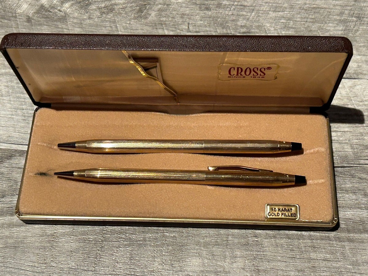 Vintage Cross Ballpoint Pen Pencil Set; Blue Ink; 10K Gold Filled Original  Box