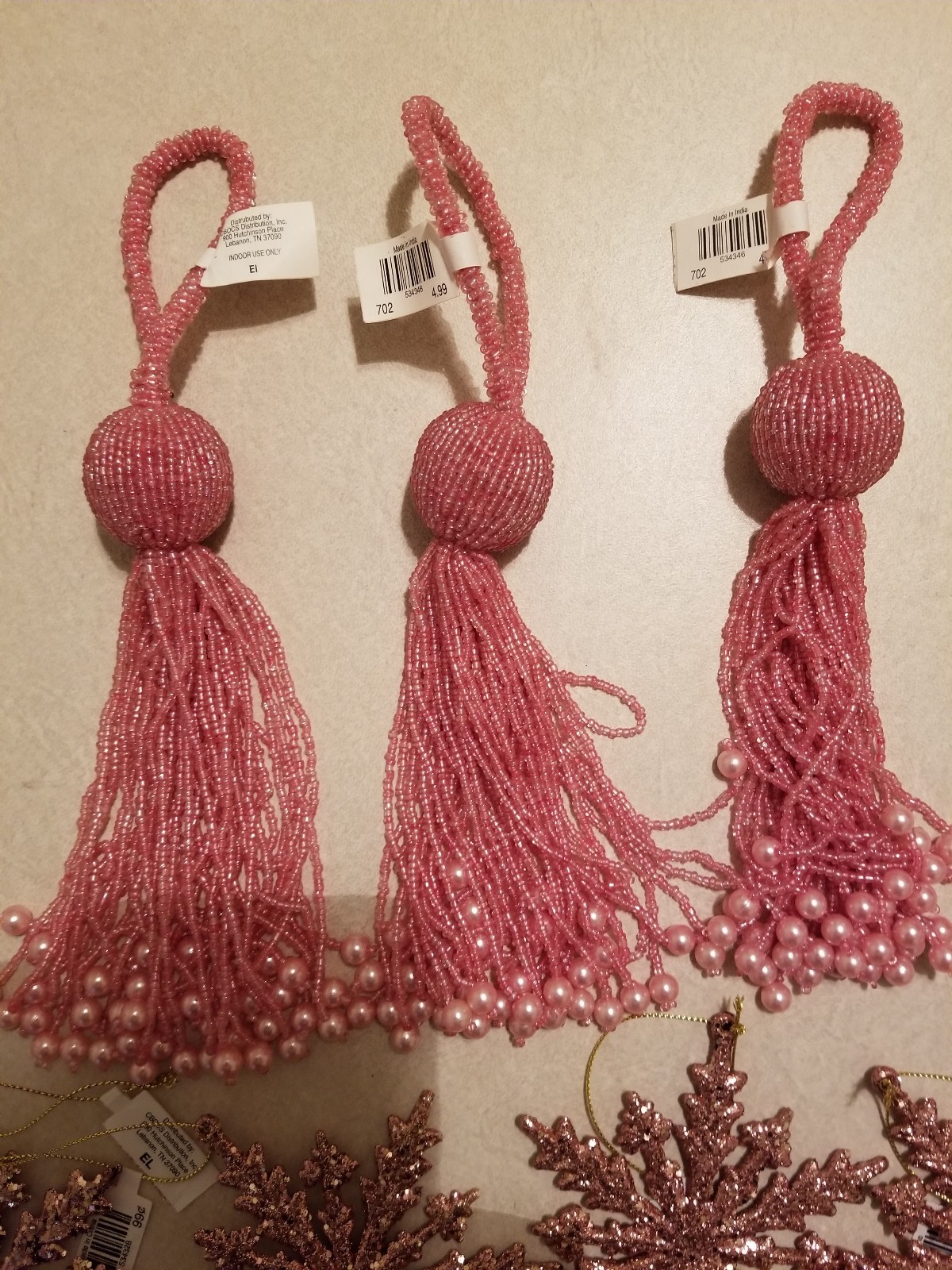 NEW LOT OF CHRISTMAS PINK GLITTER TREE DECORATIONS FROM CBOCS