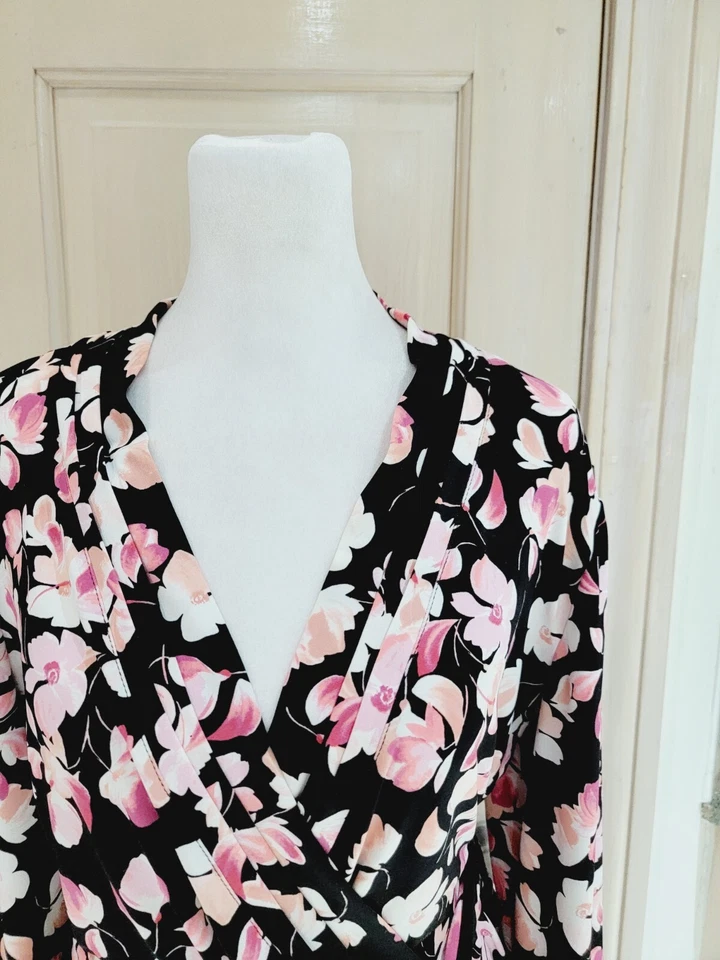 Liz Claiborne Women's Floral 3/4 Sleeve Belted Dress Size L Knee Length - Image 2 of 4