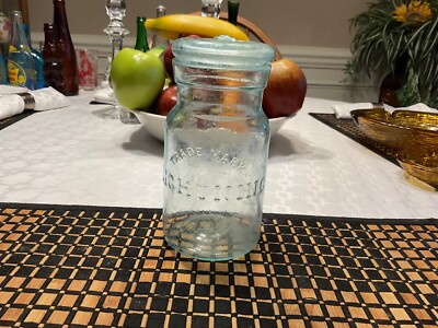 Aqua Glass Fruit Jar Trade Mark Lightning Putman 316 - 1920 s