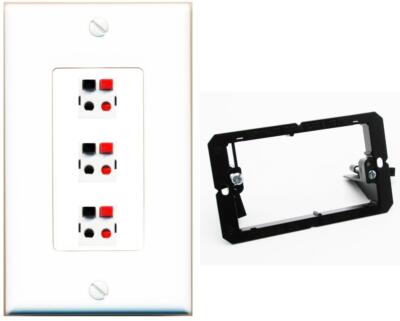 RiteAV 3 Port Speaker Wire Plug Jack Wall Plate - Bracket [White]