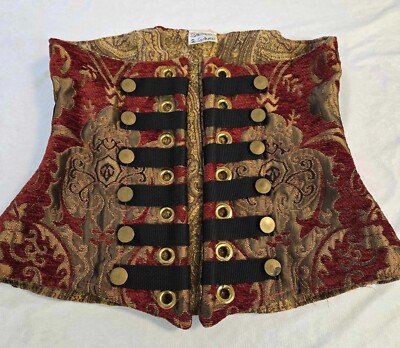 Damsel in this Dress Front Lace Corset Red Black Gold Tapestry