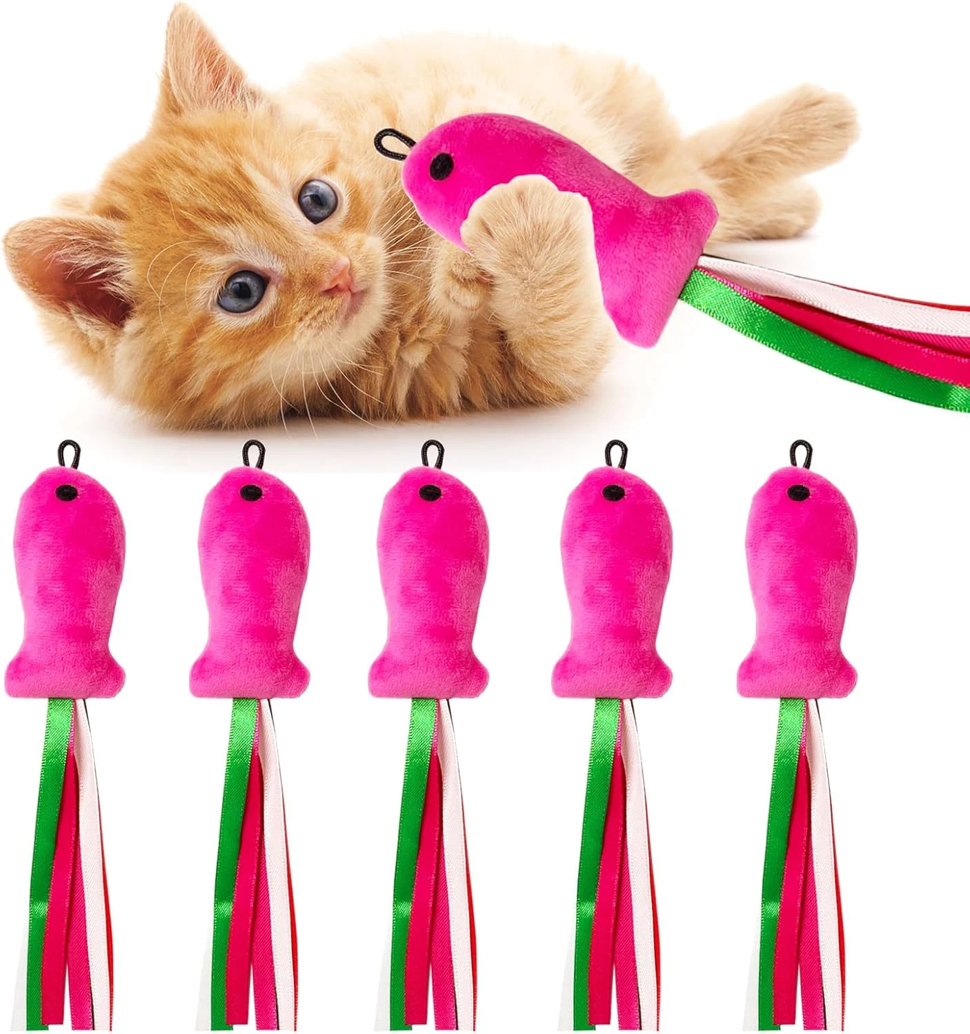 5 juguetes de peluche para gatos con hierba gatera (pez rosa).