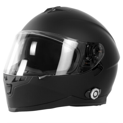 DOT Motorcycle Bluetooth Intercom Headset Integrated Full Face Bike Helmet  Black