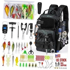 Fishing Backpack with Rod Holder, Fishing Tool Kit, Water-Resistant Camo-87pcs
