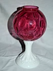 Vintage 8.5" tall FENTON Art GLASS Cranberry Pilgrim  Vase Milk Glass Base NOS
