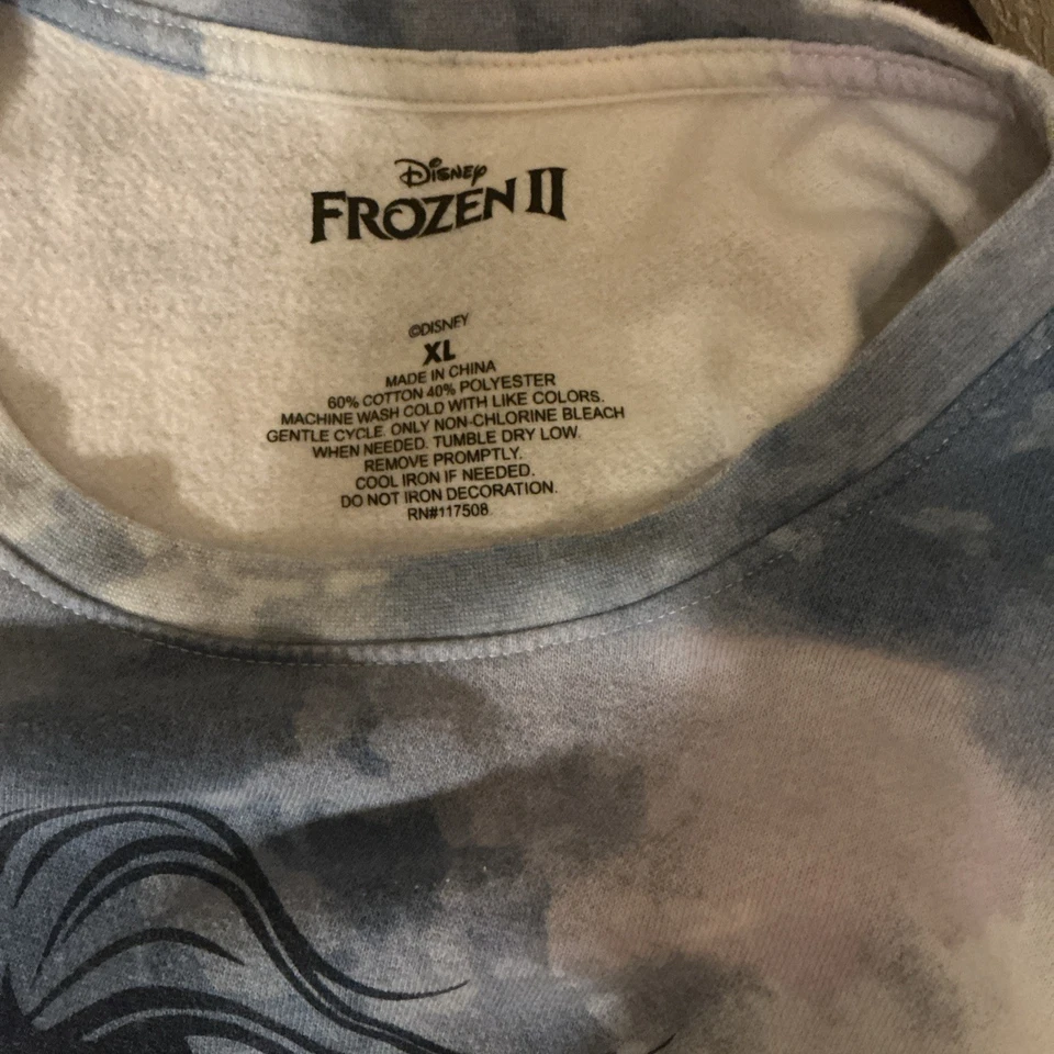 Disney Frozen 2 Sudadera XL Azul Recortada Tie Dye Polar Pullover Top Camisa Foto 3 de 3
