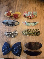 Vintage Hair Accessory Lot Barrettes Clips Celluloid Tortoiseshell Metal Bow