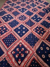 Vintage Hand-made Baby Quilt 41" x 55" Red White And Blue
