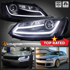 Black Fits 2011-2018VW Volkswagen Jetta MK6 LED Strip Projector Headlights Lamp