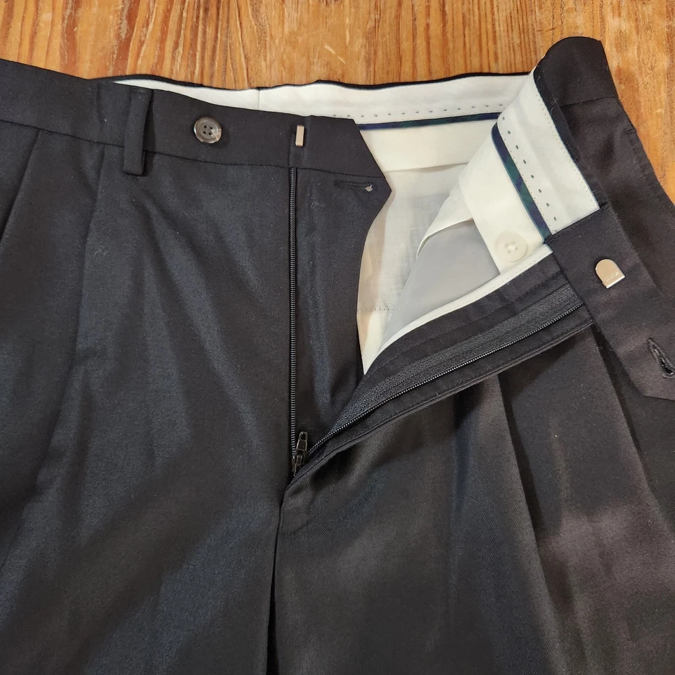 Pantalones para hombre Lauren Ralph Lauren negros 120s lana cachemir plisados con puños 32x31 Foto 3 de 4