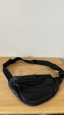 Genuine Leather Fanny Pack Waist Travel Purse Black Soft Made In India 8”X14”