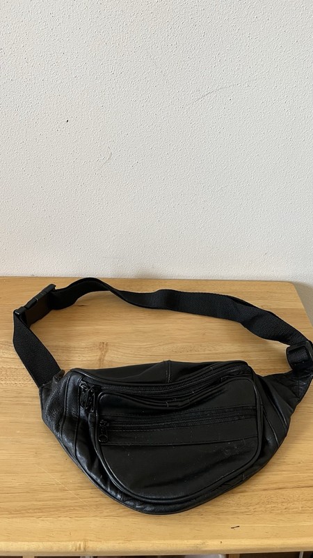 Genuine Leather Fanny Pack Waist Travel Purse Black Soft Made In India 8”X14”