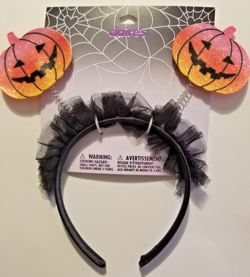 Claire's Ruffle Jiggle Pumpkin Headband Black & Orange One Size NEW