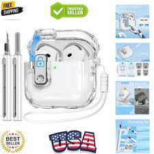 with Safety Lock Compatible with AirPods 4 Case with Cleaner Kit,Clear Soft T...