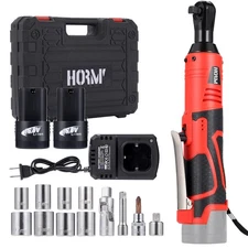 2 Battery 3/8 1/2 Electric Cordless Ratchet Right Angle Wrench Impact Power Tool