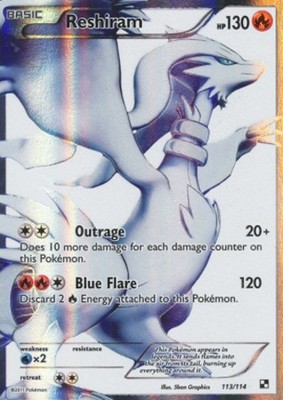 1x Reshiram - 113/114 - Full Art Ultra Rare Moderately Played Pokemon BW - Black