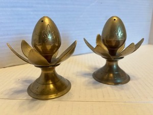 Vintage Brass Lotus Flowers Incense Holders? Salt And Pepper Shakers? Set Of 2