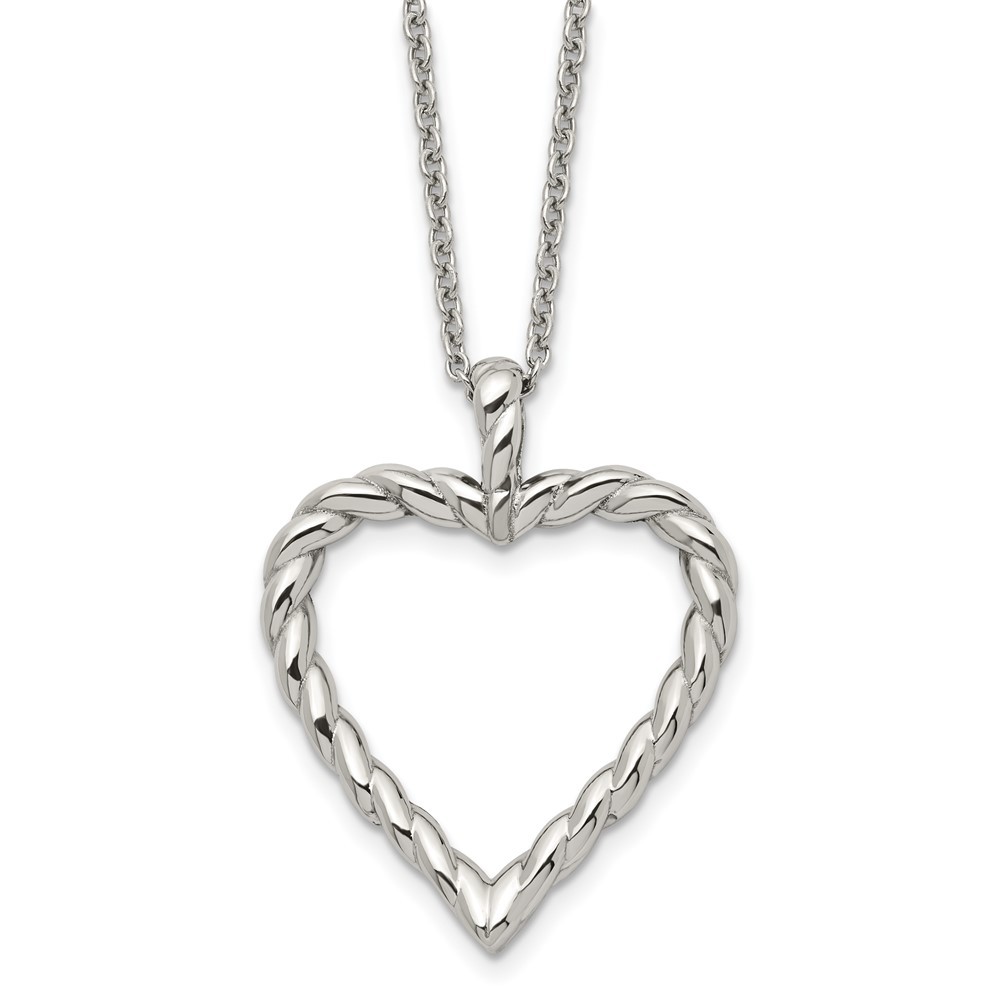 Stainless Steel Polished Twisted Heart Pendant on an Cable Chain Necklace 18