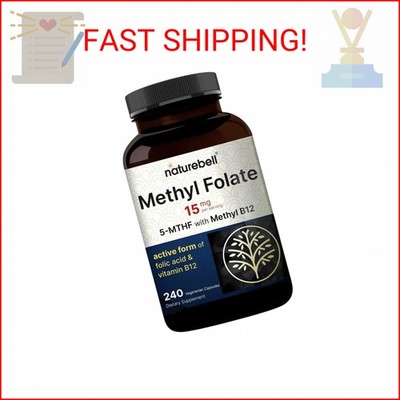 NatureBell Methyl Folate 15mg - 240 Capsules - 5-MTHF with Methyl B12-15mg L-Met