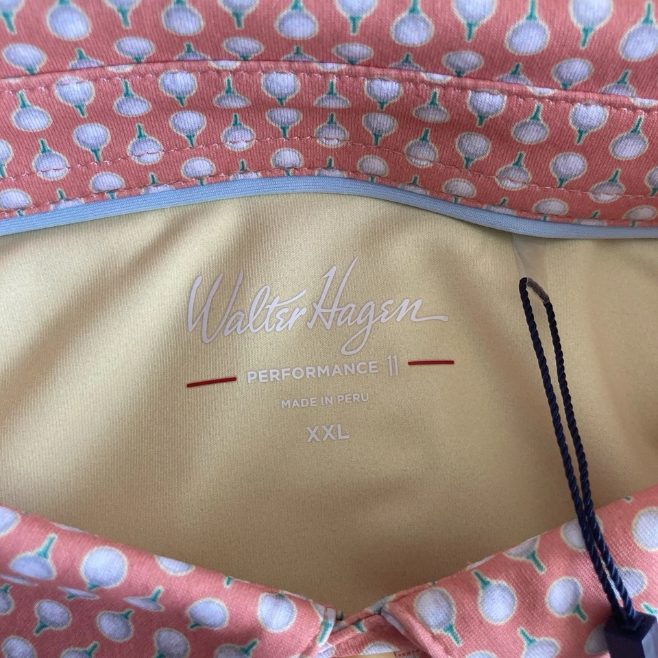 全新带标签 Walter Hagen 高尔夫 Polo 男式 2XL Coral Performance II 复古高尔夫球印花 — 第 3/4 张图片