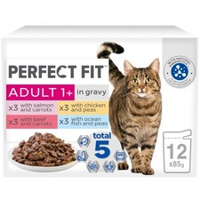 48 x 85g Perfect Fit 1+ Adult Wet Cat Food Pouches Mixed Selection in Sauce 5.49 per kilo