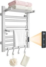 8-Bar Electric Towel Warmer, 60 x 45 cm, Wall Mounted, White | IPX4 aluminum rac