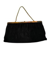 Vintage 1960's Black Evening Cocktail Clutch Purse Gold Clasp