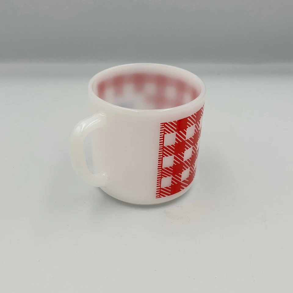 老式牛奶玻璃马克杯红色格子林达个性化收藏品 — 第 4/4 张图片