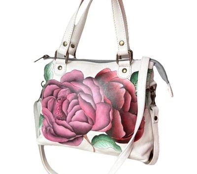 Anna By Anuschka Satchel Purse Bag Crossbody Moonlit Peonies Ivory Top Handle