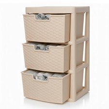 Large Rattan Style Plastic 3 Drawer Storage Unit Tower Home Office School garage