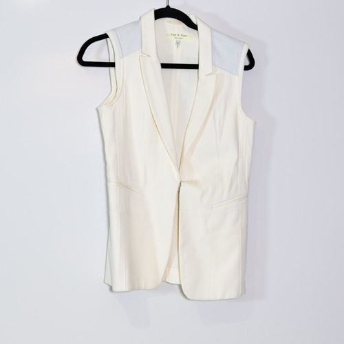Rag & Bone Finn Cotton Woven Genuine Leather Shoulder Patch Sleeveless Vest S