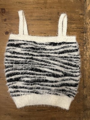 Wind & Willow Black And White Zebra Print Fuzzy Crop Tank Top Style Size S