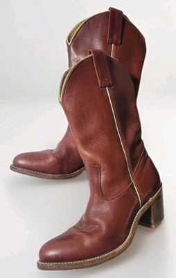 Vintage 70s 80s Womens Leather Cowboy Boots 6.5 Western Frye? HH? Double H? Boho