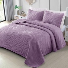Ultrasonic King Quilt Bedding Set, Lightweight Dusty Lavender Bedspreads Soft Mo