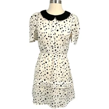 Farm Rio Mini Dress White Black Polka Dot Peter Pan Collar Size M Fits Like XS/S