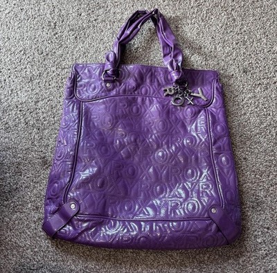 Vintage Y2K RARE Roxy Limited Edition Purple Patent Tote Shoulder Bag Surf