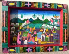 South American Andes Ecuador small painting folk art style signed 1997