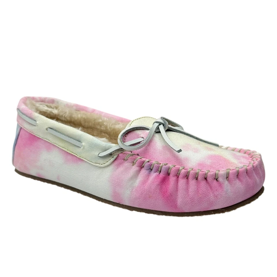 Zapatilla mocasín Minnetonka Canva para mujer talla 6,5-7 azul tie-dye forro de piel sintética Foto 2 de 4