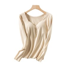 Damen Thermounterwäsche Gefüttert V-Neck Hemd Langärmelig Basisschicht Slim Mit