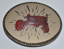 Vintage 1970s IH International Harvester Farmall Tractor Enameled Belt Buckle